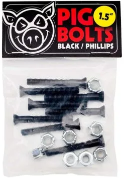 Pig Black Hardware 1.5" Skateboard Schroefjes Phillips Zwart